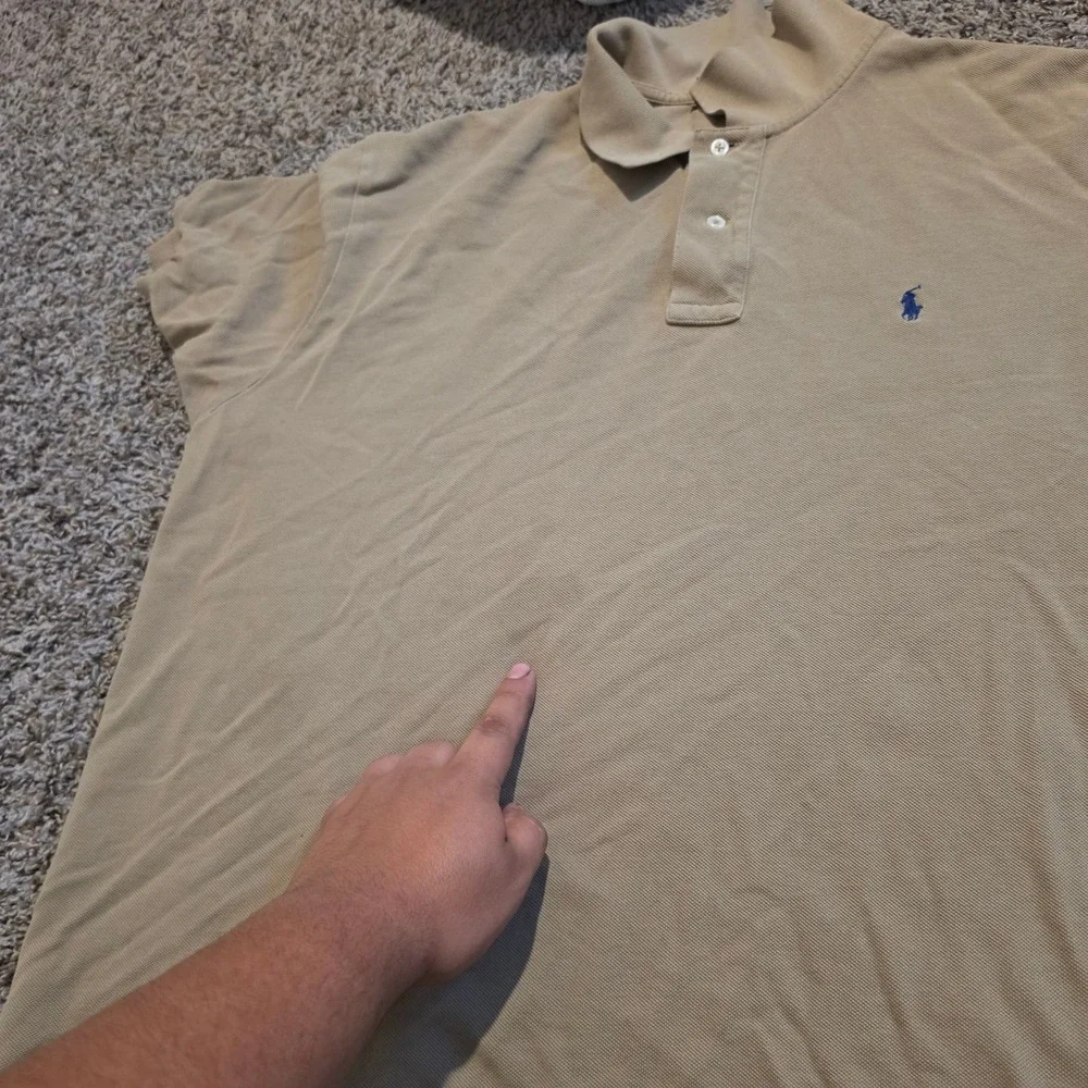 Polo Ralph Lauren Mens XL Tan Short Sleeve Piqué Polo Shirt Blue Pony Logo